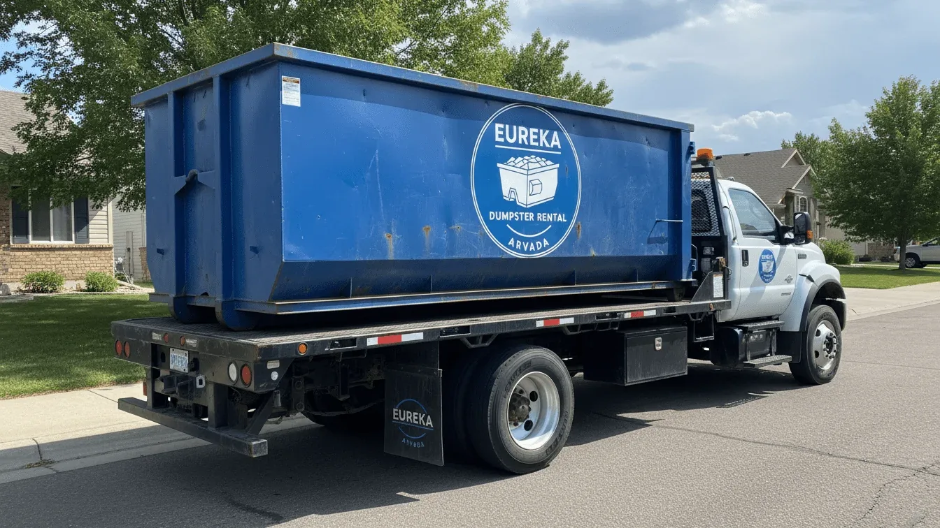 Eureka Dumpster Rental Arvada roll-off dumpster being delivered to an Arvada driveway