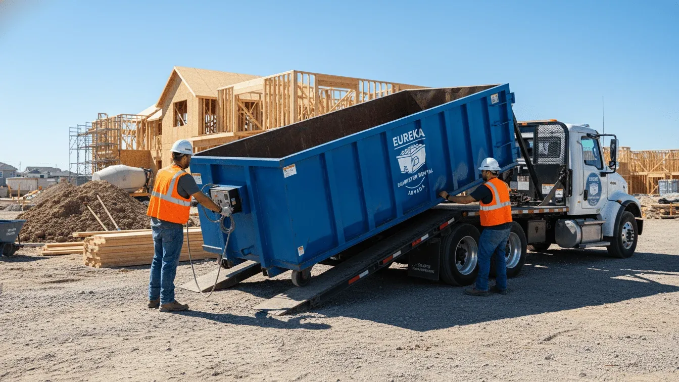 Eureka Dumpster Rental Arvada roll-off truck delivering a container in Arvada, CO